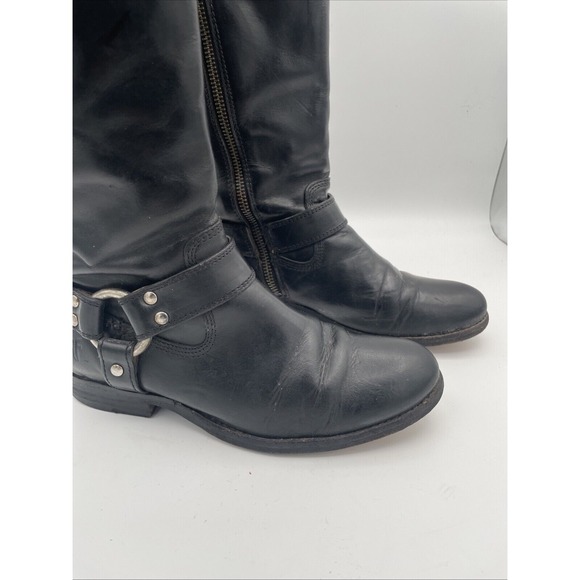 Frye Phillip Harness Black‎ Leather Moto Boots 76827 Women's Size 5.5 B - Picture 3 of 11